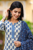  Women Blue Color Cotton Fabric Printed Fancy Kurta And Palazzo Dupatta Set