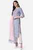   Cotton Pink Ethnic Motifs Printed Straight Kurta Pant Dupatta Set