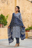   Cotton Off White Ethnic Motifs Printed Straight Kurta Palazzo Dupatta Set