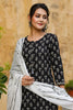   Cotton Black Ethnic Motifs Printed Straight Kurta Palazzo Dupatta Set