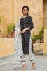   Cotton Black Ethnic Motifs Printed Straight Kurta Palazzo Dupatta Set