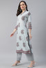   Cotton Grey Paisley Printed Straight Kurta Palazzo Dupatta Set 