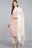   Cotton Off White Ethnic Motifs Printed Straight Kurta Palazzo Dupatta Set 