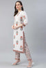  Women Cotton White Floral Printed Straight Kurta Palazzo Dupatta Set 