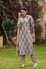  Women Cotton Grey Ethnic Motifs Printed Straight Kurta Trousers And Dupatta Set 