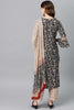  Women Cotton Black Ethnic Motifs Printed Straight Kurta Pant Dupatta Set