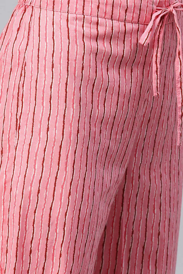  Women Cotton Pink Geometric Printed Straight Kurta Pant Dupatta Set 