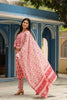  Women Cotton Pink Floral Printed Straight Kurta Pant Dupatta Set 