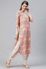  Women Cotton Peach Ethnic Motifs Printed Straight Kurta Pant Dupatta Set 