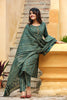  Women Cotton Green Ethnic Motifs Printed Straight Kurta Pant Dupatta Set 