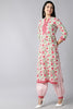  Women White Pink Ethnic Printed Pure Cotton Kurta with Salwar With Dupatta