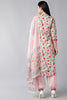  Women White Pink Ethnic Printed Pure Cotton Kurta with Salwar With Dupatta