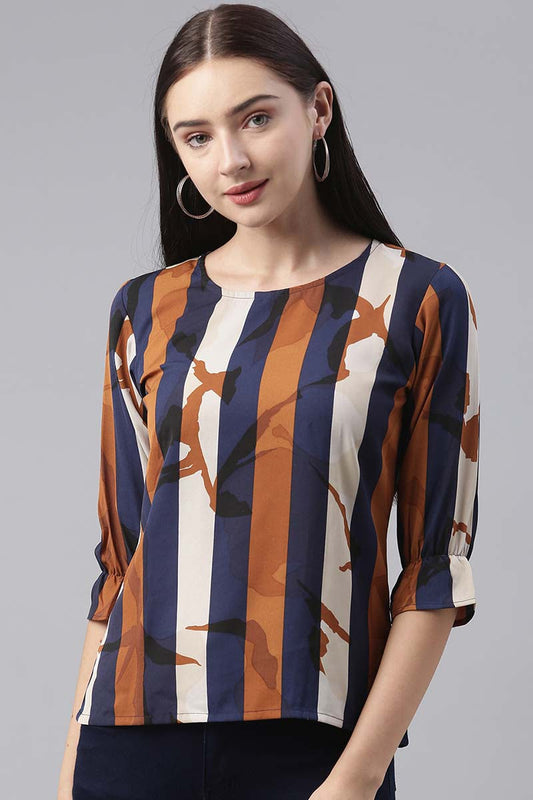  Women Polygeorgette Multi Vertical Stripes Printed Top