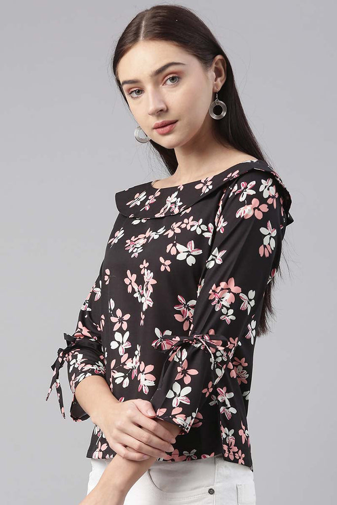   Women Polygeorgette Black Floral Printed Top