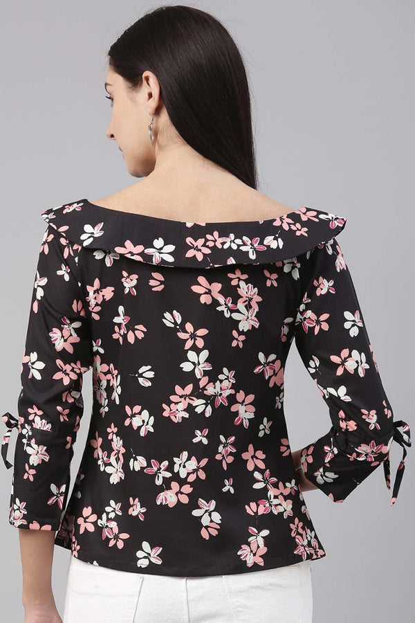   Women Polygeorgette Black Floral Printed Top