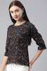   Women Polycrepe Black Conversational Printed Top