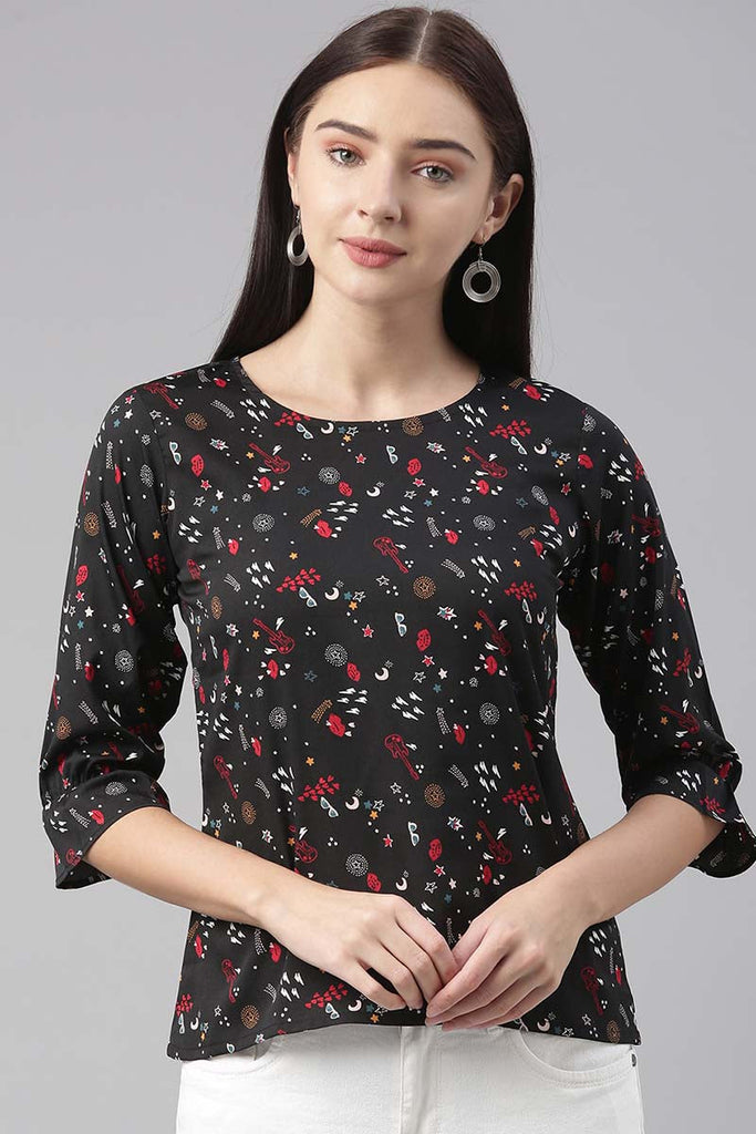   Women Polycrepe Black Conversational Printed Top